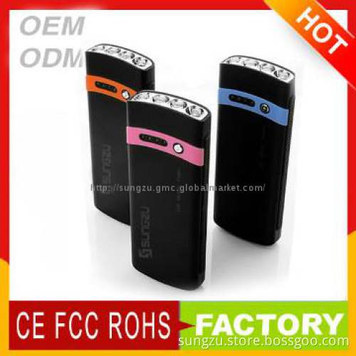 Wholesale mobile phone charger with high bright led torch power bank